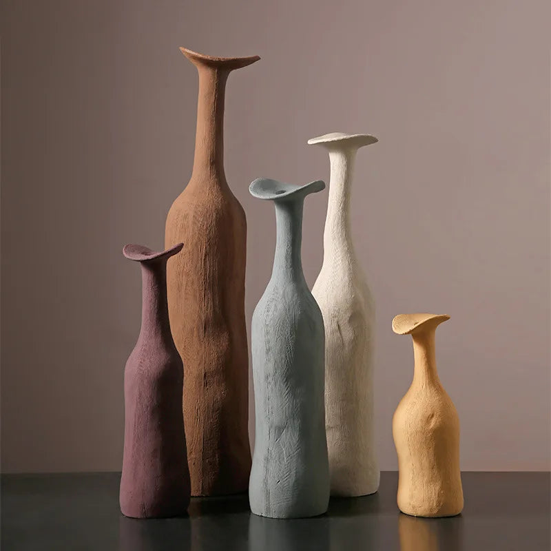 Nordic Retro Brushed Ceramic Vase Ornaments Living Room Bedroom Wine Cabinet Desktop Flower Arrangement Vases Wedding Decoration