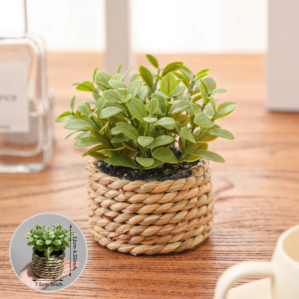 Green Artificial Plants Eucalyptus Grass Woven Small Potted Plants Grass Mound 11Cm PE Material Home Decoration