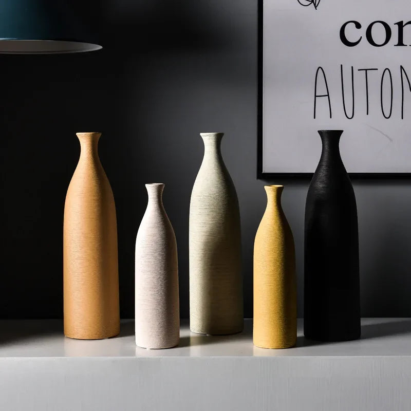 Nordic Retro Brushed Ceramic Vase Ornaments Living Room Bedroom Wine Cabinet Desktop Flower Arrangement Vases Wedding Decoration