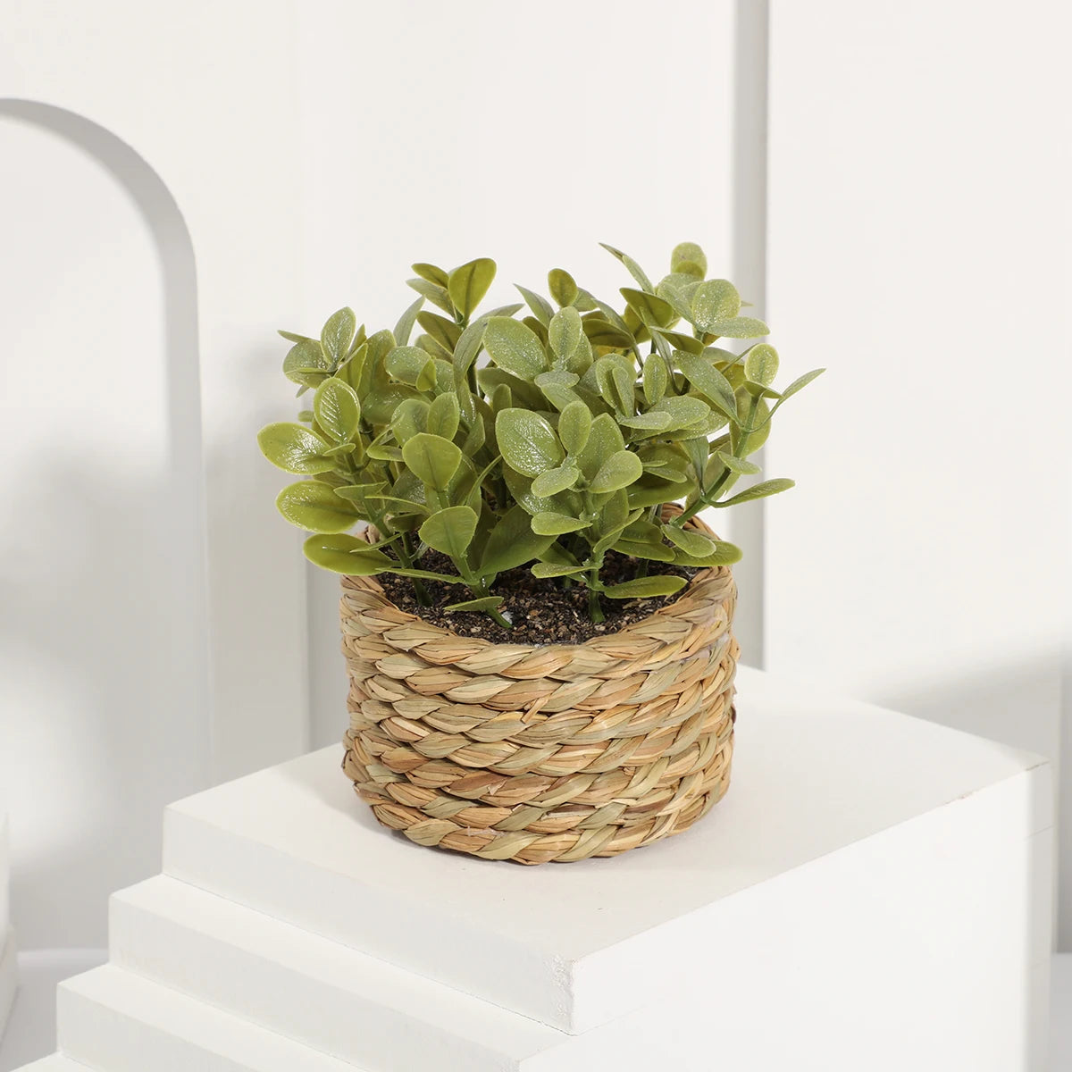 Green Artificial Plants Eucalyptus Grass Woven Small Potted Plants Grass Mound 11Cm PE Material Home Decoration
