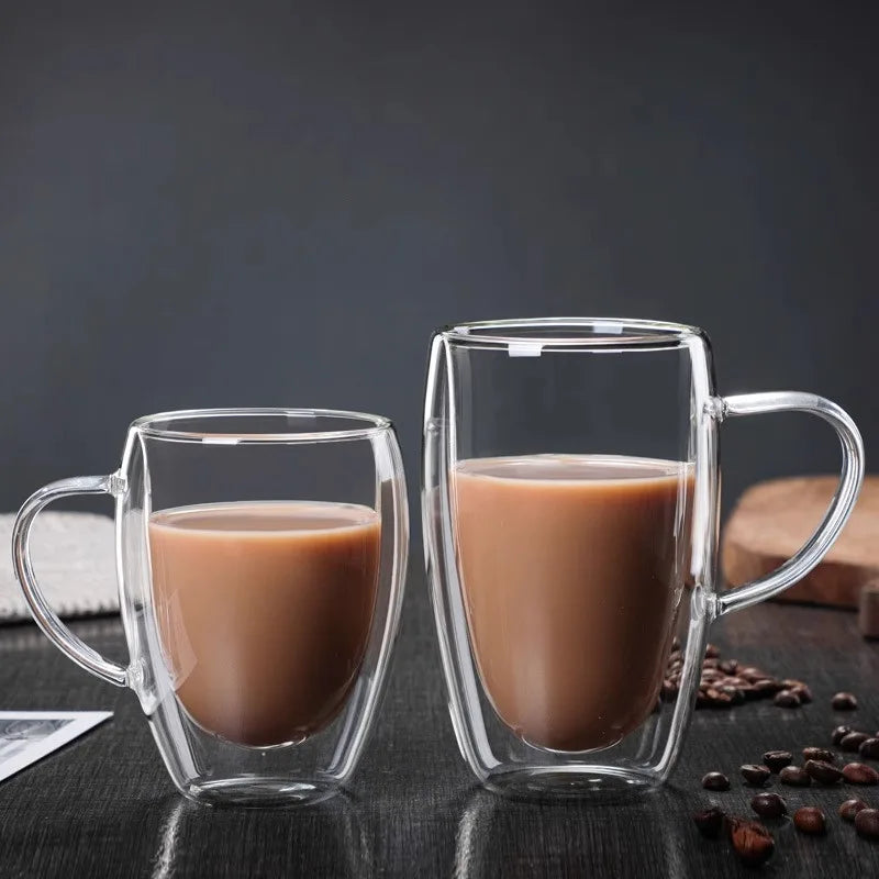 Glass Double-Layer Cup with Handle for Household Use, Glass Milk Tea Coffee Drinking Cup, Insulated Tea Cup for Household Use