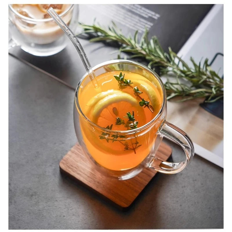 Glass Double-Layer Cup with Handle for Household Use, Glass Milk Tea Coffee Drinking Cup, Insulated Tea Cup for Household Use