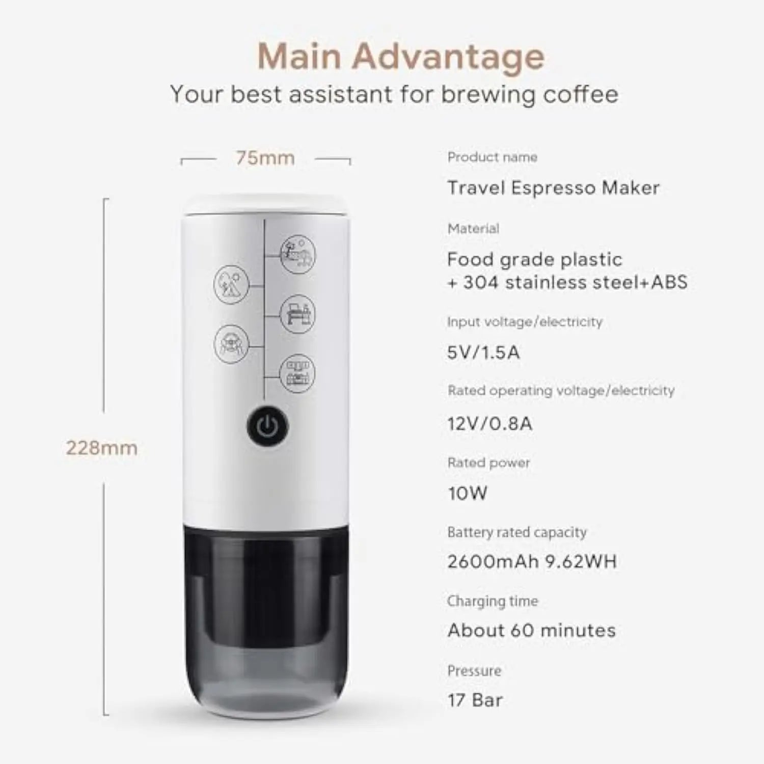 3-In-1 Portable Espresso Machine with NO Heating Function, Type-C Charging Electric Espresso Maker, 17 Bar Mini Coffee Maker For