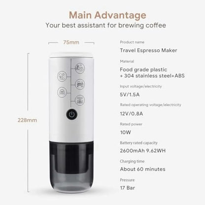 3-In-1 Portable Espresso Machine with NO Heating Function, Type-C Charging Electric Espresso Maker, 17 Bar Mini Coffee Maker For
