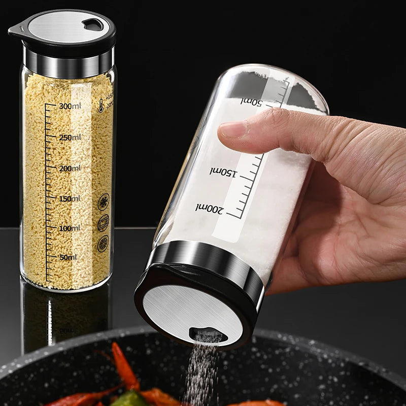 High Borosilicate Glass Seasoning Bottle,Outdoor Barbecue Spice Portioning Bottle,Kitchen Spice Pepper Seasoning Jar Tool