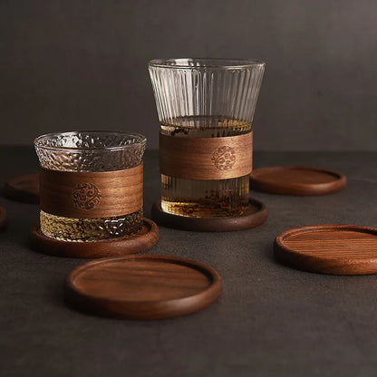 1PCS Solid Walnut Wood Coaster round Square Beech Wood Cup Mat Durable Heat Resistant Tea Coffee Cup Pad Placemats 8.8Cm/3.46In