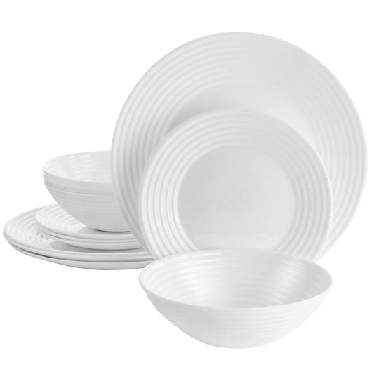 Gibson Ultra Patio 12 Piece Tempered Opal Glass Dinnerware Set in White-0