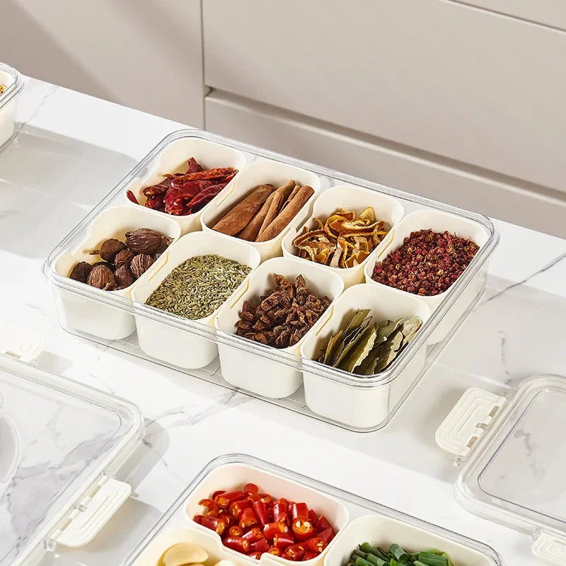 Kitchen Seasoning Storage Box Spice Box Integrated Multi Grid Storage Sealed Tank Moisture-Proof Salt Tank Kitchen Supplies Tool