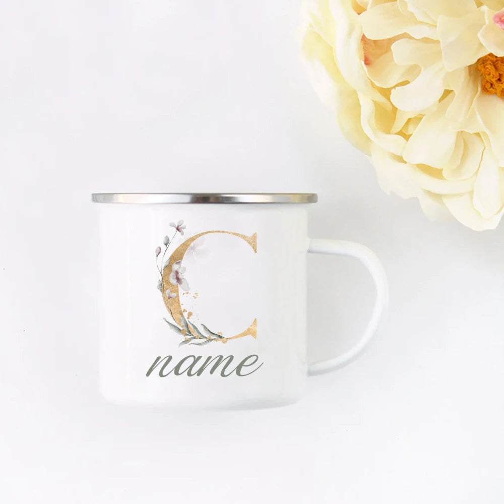 Floral Initial Name Cup Custom Name Tea Coffee Hot Chocolate Mug Bride Bridesmaid Mothers Day Christmas Gift for Her
