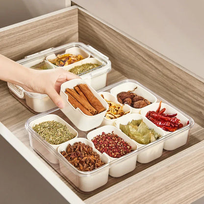 Kitchen Seasoning Storage Box Spice Box Integrated Multi Grid Storage Sealed Tank Moisture-Proof Salt Tank Kitchen Supplies Tool