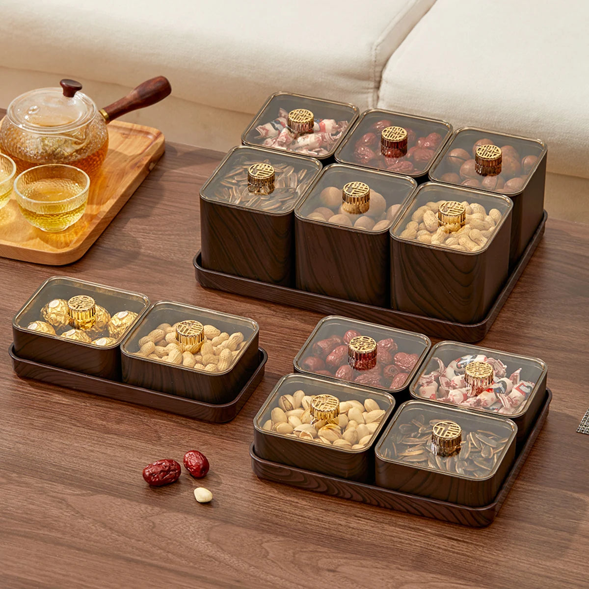 2/4/6 Grids Food Storage Box Moisture-Proof Nut, Dried Fruit, Candy Box Fruit Storage Container for Christmas New Year