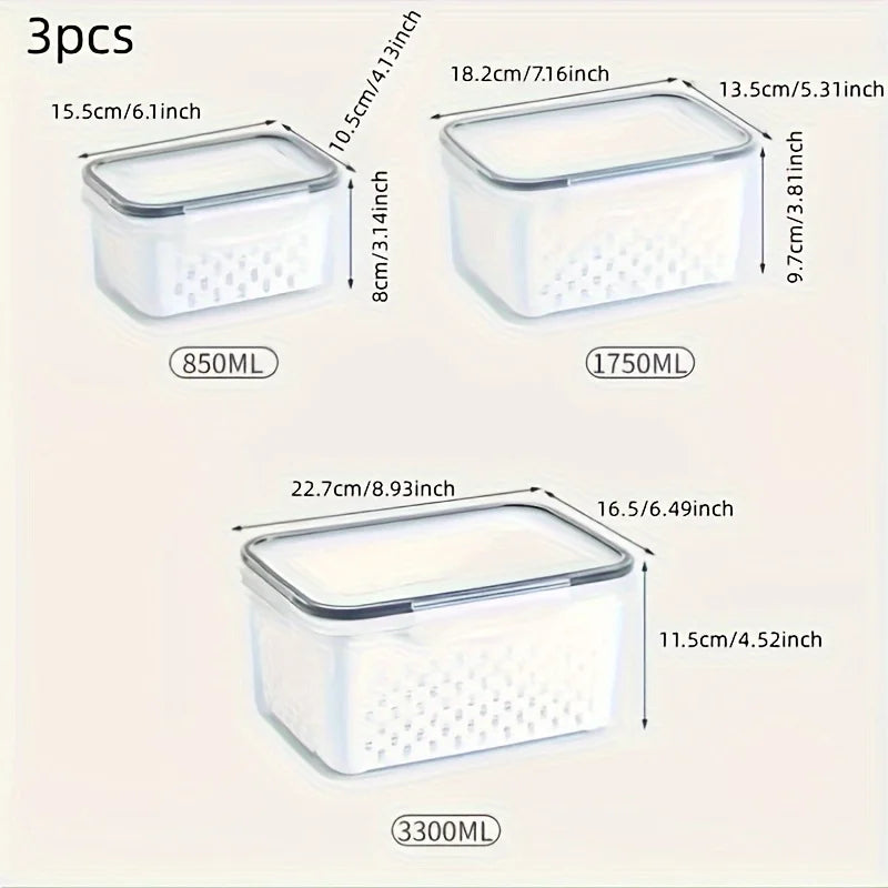 Clear 3 Piece Plastic Food Storage Containers Set with LIDS Washable Crisper for Fruits Vegetables and Dry Goods Versatile