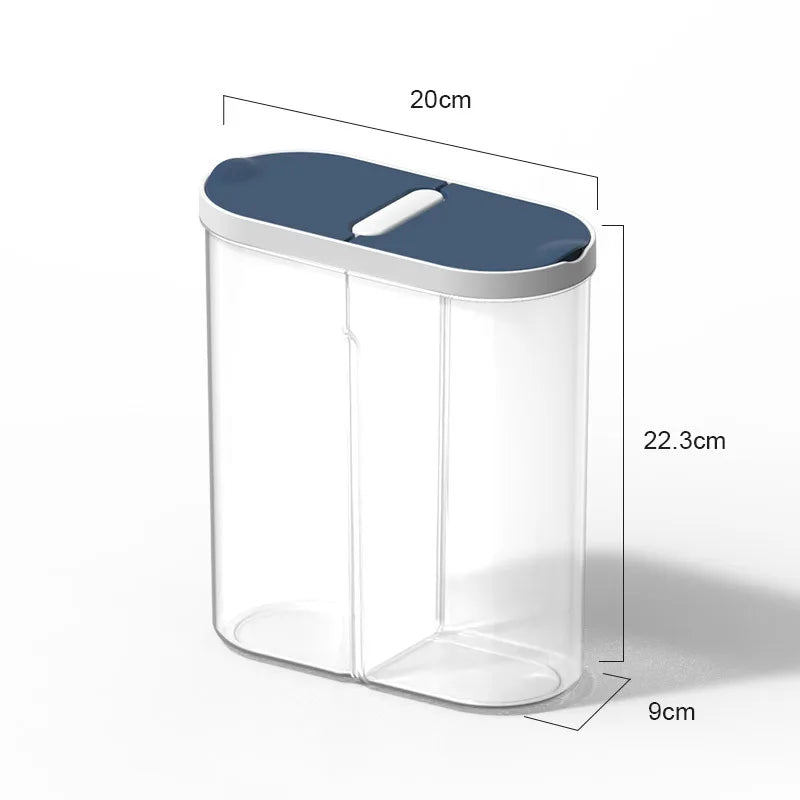Two Grids Plastic Storage Jars for Bulk Cereals Seal Food Container Box Groceries Rice Organizer Dispenser Kitchen Utensils