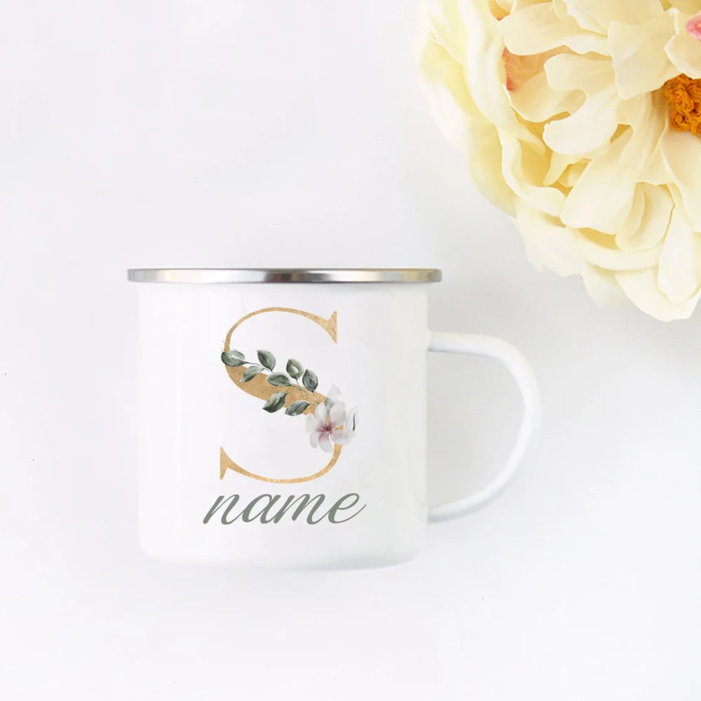 Floral Initial Name Cup Custom Name Tea Coffee Hot Chocolate Mug Bride Bridesmaid Mothers Day Christmas Gift for Her