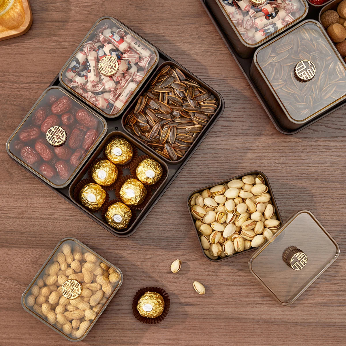 2/4/6 Grids Food Storage Box Moisture-Proof Nut, Dried Fruit, Candy Box Fruit Storage Container for Christmas New Year