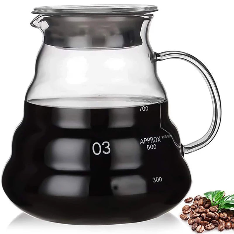 Clear Glass Coffee Carafe, Diamond Shaped Coffee Pot with Reusable Coffee Filter Cup, Standard Glass Coffee Pot