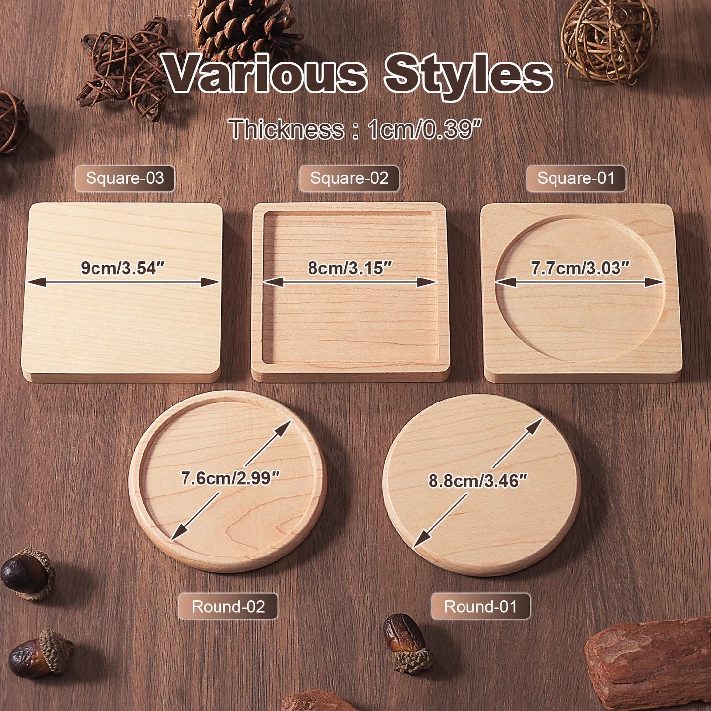 1PCS Solid Walnut Wood Coaster round Square Beech Wood Cup Mat Durable Heat Resistant Tea Coffee Cup Pad Placemats 8.8Cm/3.46In