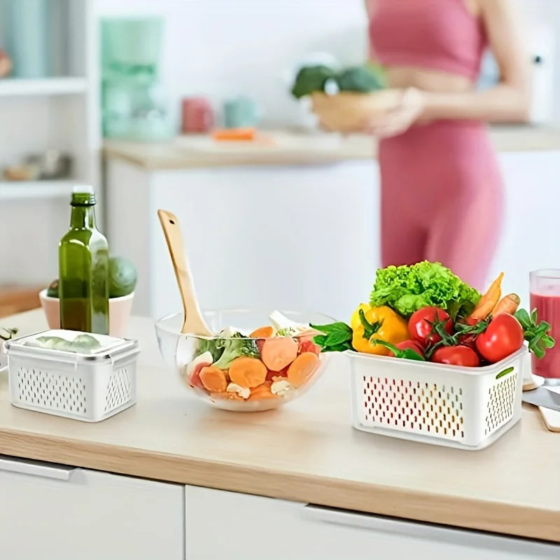 Clear 3 Piece Plastic Food Storage Containers Set with LIDS Washable Crisper for Fruits Vegetables and Dry Goods Versatile