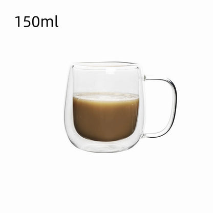 1Pc Double Wall Glass Coffee Cup with Handle Insulated Glass Espresso Cups for Cold/Hot Drink Americano/Lattes/Tea/Juice/Milk