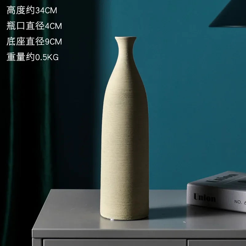 Nordic Retro Brushed Ceramic Vase Ornaments Living Room Bedroom Wine Cabinet Desktop Flower Arrangement Vases Wedding Decoration