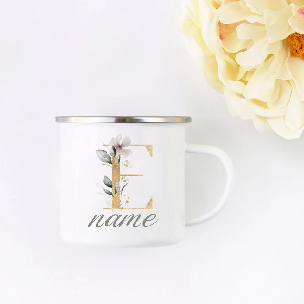 Floral Initial Name Cup Custom Name Tea Coffee Hot Chocolate Mug Bride Bridesmaid Mothers Day Christmas Gift for Her