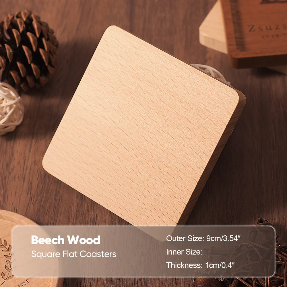 1PCS Solid Walnut Wood Coaster round Square Beech Wood Cup Mat Durable Heat Resistant Tea Coffee Cup Pad Placemats 8.8Cm/3.46In