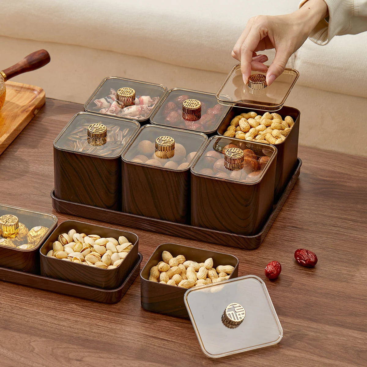 2/4/6 Grids Food Storage Box Moisture-Proof Nut, Dried Fruit, Candy Box Fruit Storage Container for Christmas New Year