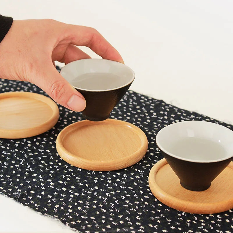 1PCS Solid Walnut Wood Coaster round Square Beech Wood Cup Mat Durable Heat Resistant Tea Coffee Cup Pad Placemats 8.8Cm/3.46In