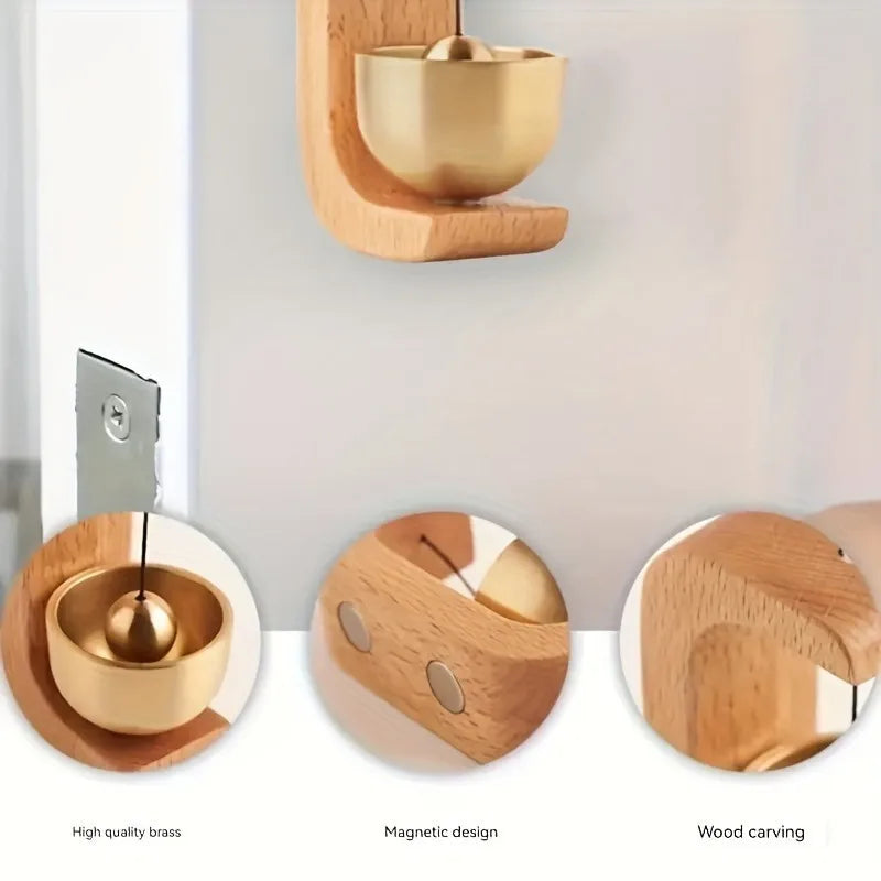 1Pc Brass Doorbell Reminder Wind Chime with Magnetic Suction, C-Shaped Gift for Housewarming, Home Decoration, Car Decoration