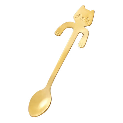 Stainless Steel Coffee Spoon Lovely Cute Cat Shape Teaspoon Dessert Snack Scoop Ice Cream Mini Spoons Tableware Kitchen Tools