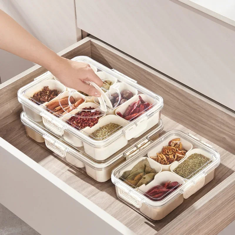 Kitchen Seasoning Storage Box Spice Box Integrated Multi Grid Storage Sealed Tank Moisture-Proof Salt Tank Kitchen Supplies Tool