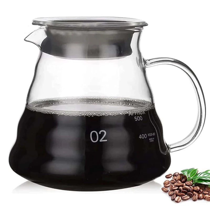 Clear Glass Coffee Carafe, Diamond Shaped Coffee Pot with Reusable Coffee Filter Cup, Standard Glass Coffee Pot