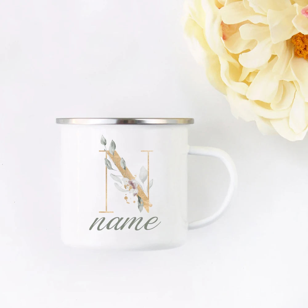 Floral Initial Name Cup Custom Name Tea Coffee Hot Chocolate Mug Bride Bridesmaid Mothers Day Christmas Gift for Her
