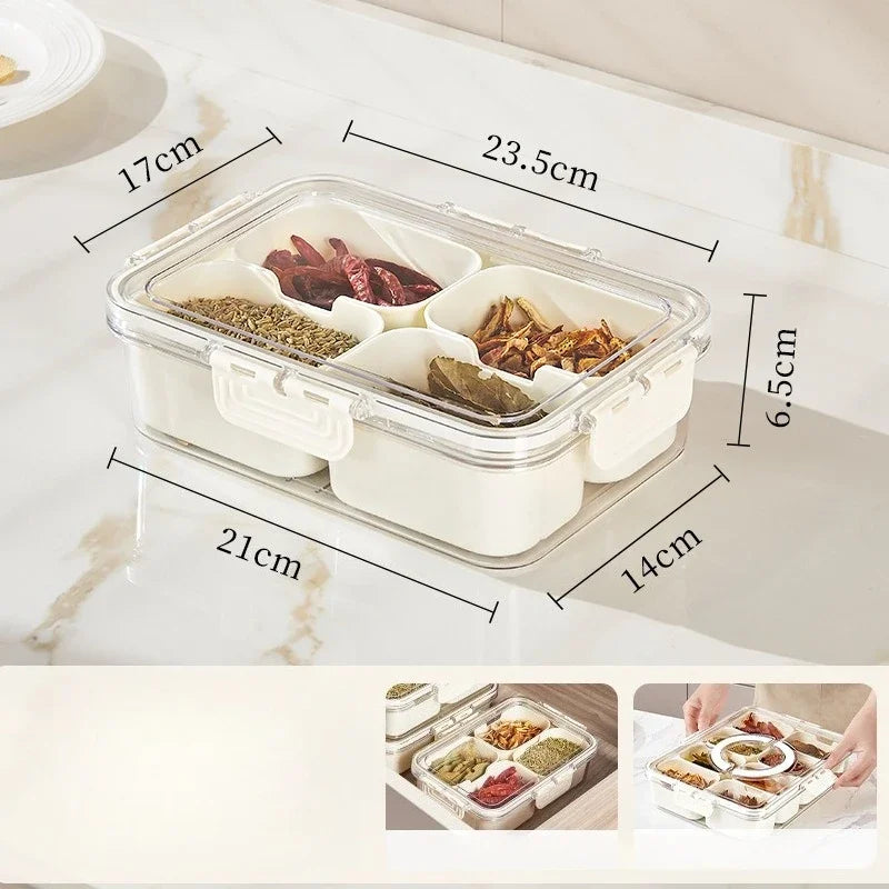 Kitchen Seasoning Storage Box Spice Box Integrated Multi Grid Storage Sealed Tank Moisture-Proof Salt Tank Kitchen Supplies Tool