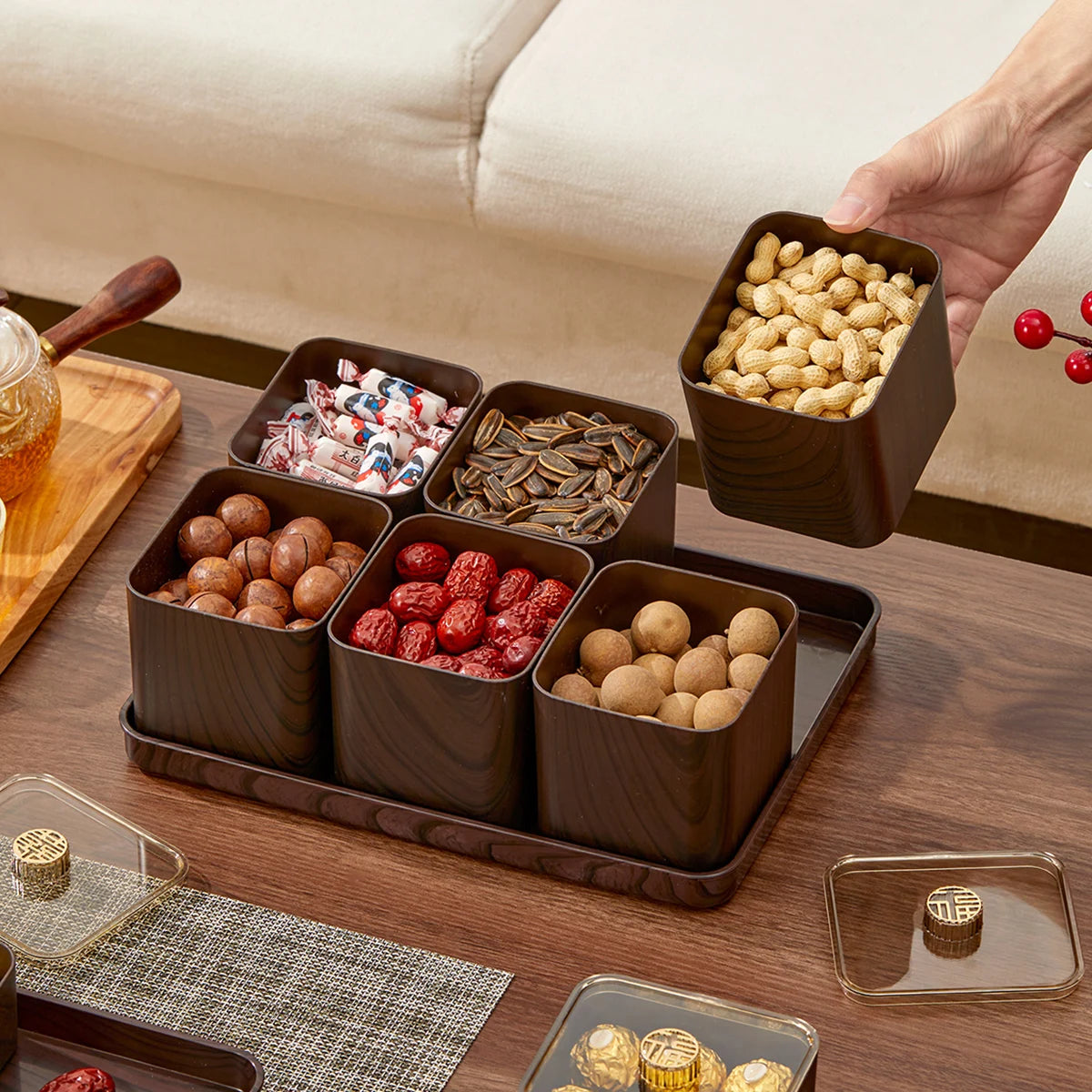 2/4/6 Grids Food Storage Box Moisture-Proof Nut, Dried Fruit, Candy Box Fruit Storage Container for Christmas New Year