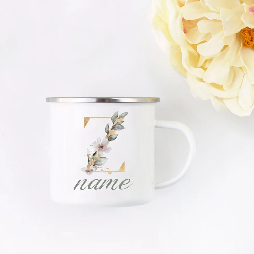 Floral Initial Name Cup Custom Name Tea Coffee Hot Chocolate Mug Bride Bridesmaid Mothers Day Christmas Gift for Her