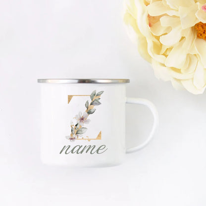 Floral Initial Name Cup Custom Name Tea Coffee Hot Chocolate Mug Bride Bridesmaid Mothers Day Christmas Gift for Her
