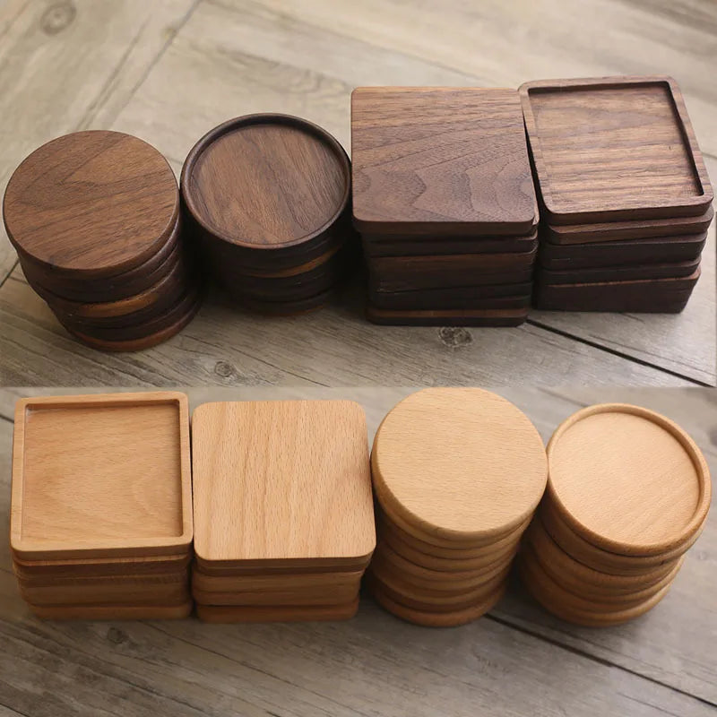 1PCS Solid Walnut Wood Coaster round Square Beech Wood Cup Mat Durable Heat Resistant Tea Coffee Cup Pad Placemats 8.8Cm/3.46In