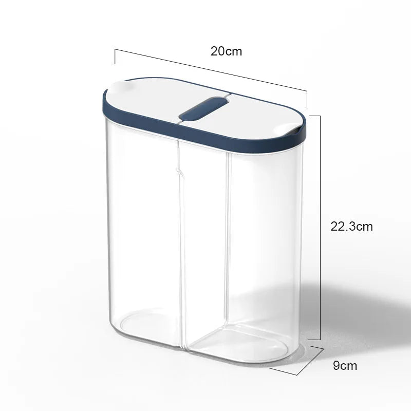 Two Grids Plastic Storage Jars for Bulk Cereals Seal Food Container Box Groceries Rice Organizer Dispenser Kitchen Utensils