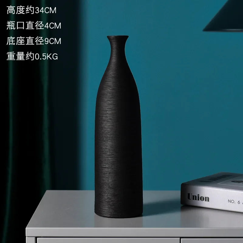 Nordic Retro Brushed Ceramic Vase Ornaments Living Room Bedroom Wine Cabinet Desktop Flower Arrangement Vases Wedding Decoration