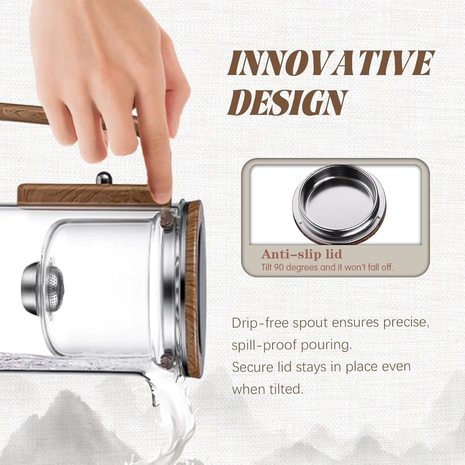 600ML Enchanti Tea Pot Glass Kettle Teapot with Wooden Handle One Click Switch Tea Filtration Teapots Puer Tea Cup Set