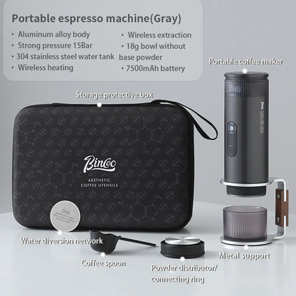 Bincoo Portable Electric Espresso Coffee Maker for Camping Wireless Heating Concentrated Extraction Coffee Machine Red Dot Award