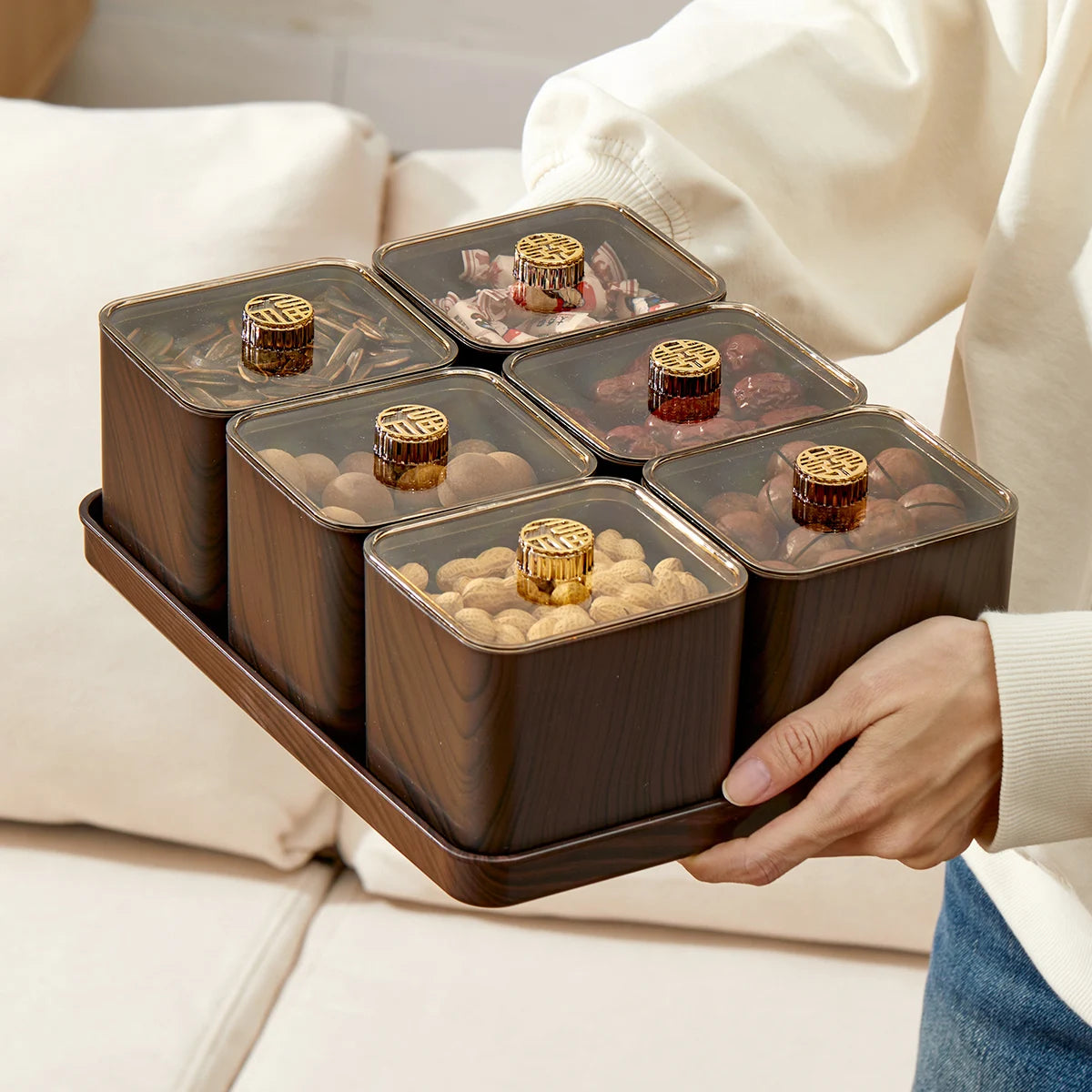 2/4/6 Grids Food Storage Box Moisture-Proof Nut, Dried Fruit, Candy Box Fruit Storage Container for Christmas New Year