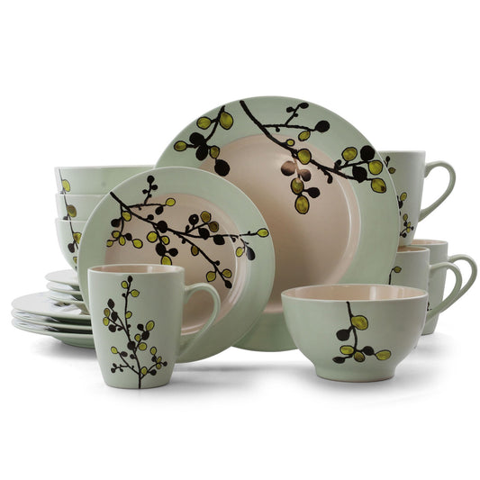 Elama Retro Bloom 16 Piece Luxurious Stoneware Dinnerware with Complete Setting for 4-0
