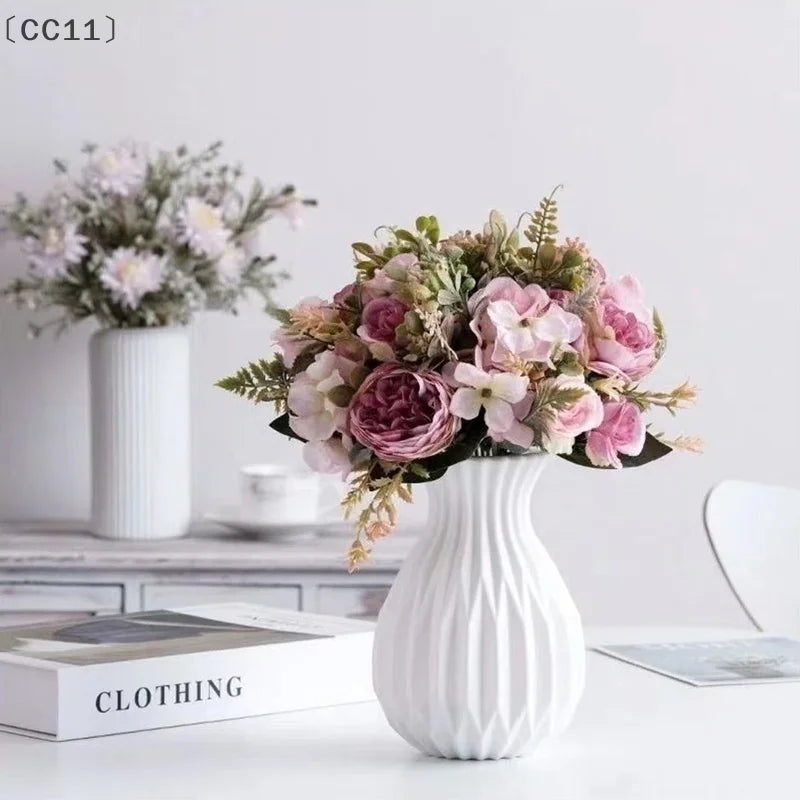 〔Cc11〕Nordic Flower Vase Imitation Ceramic Plastic Flower Vase Living Room Desktop Decoration Wedding Centerpiece Arrangement