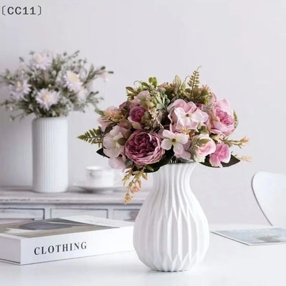 〔Cc11〕Nordic Flower Vase Imitation Ceramic Plastic Flower Vase Living Room Desktop Decoration Wedding Centerpiece Arrangement