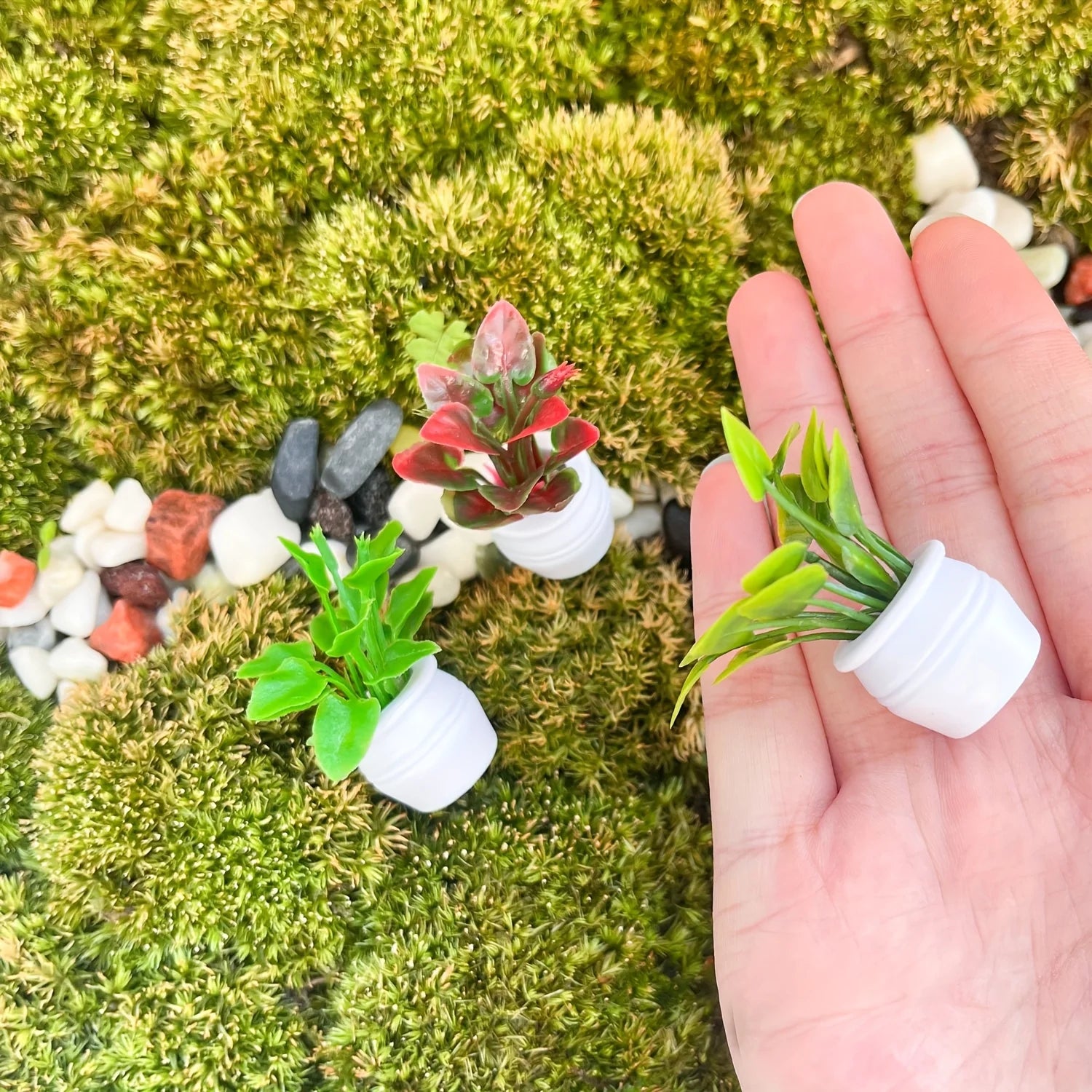 3Pcs/Set Mini Miniature Potted Plant, Model Fake Greenery Ornament Tiny Bonsai Model Garden Plants Floral Decor Bonsai