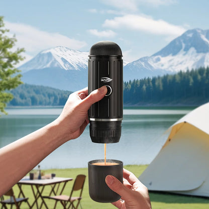 Portable Electric Coffee Maker,Mini Italian Capsule Coffee Machine,Hot/Cold Woter and Capsule/Ground Coffee,Hiking/Camping