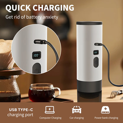 3-In-1 Portable Electric Coffee Maker Capsule Coffee Grinder Travel Coffee Maker with Cordless Heating for Car and Home Camping