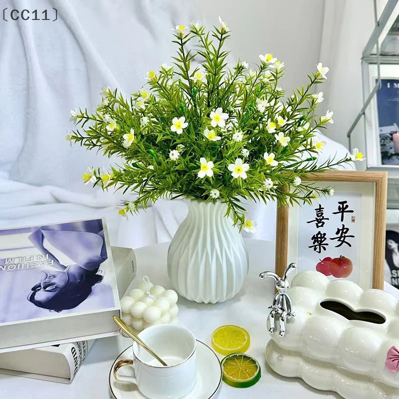 〔Cc11〕Nordic Flower Vase Imitation Ceramic Plastic Flower Vase Living Room Desktop Decoration Wedding Centerpiece Arrangement